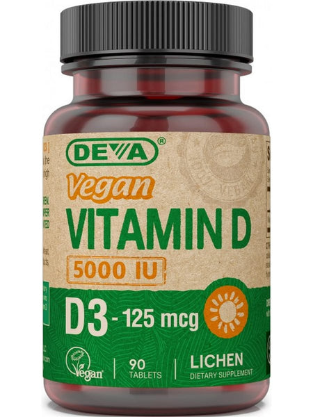 DEVA Nutrition, Vegan Vitamin D, D3-125 Mcg, 5000 IU, 90 Tablets