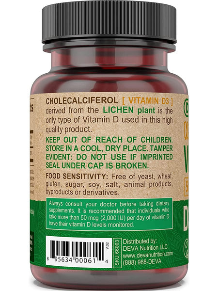 DEVA Nutrition, Vegan Vitamin D, D3-125 Mcg, 5000 IU, 90 Tablets