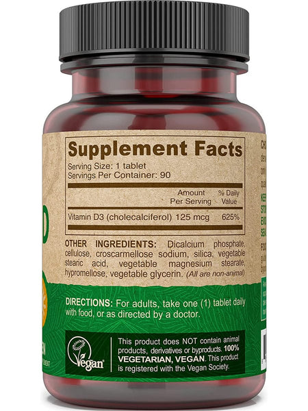 DEVA Nutrition, Vegan Vitamin D, D3-125 Mcg, 5000 IU, 90 Tablets