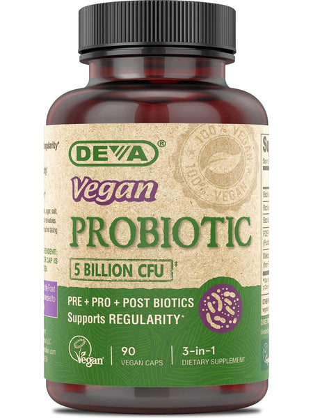 DEVA Nutrition, Vegan Probiotic with Prebiotics and Postbiotics, 5 Billion CFU, 90 Vegan Caps