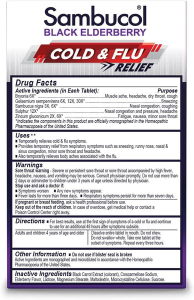Sambucol, Black Elderberry Cold & Flu Relief, 30 Tablets