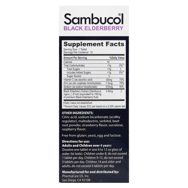 Sambucol, Immune + Vit C and Zinc Effervescent, 15 Effervescent Tablets