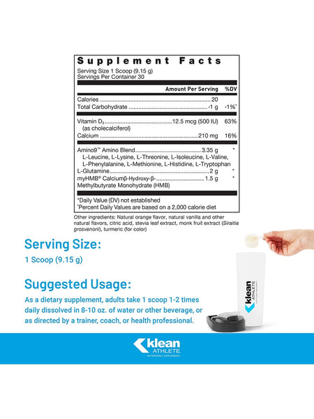 Douglas Labs, Klean Essential Aminos +HMB, Orange, 275 g