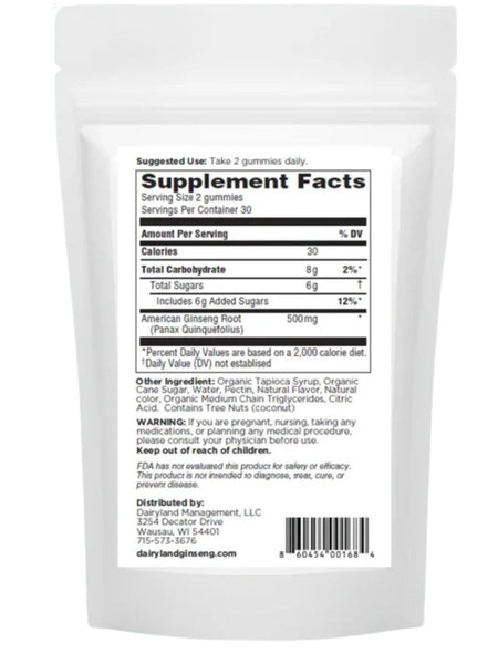 Dairyland Ginseng, American Ginseng Gummies, Lemon
, 60 Gummies