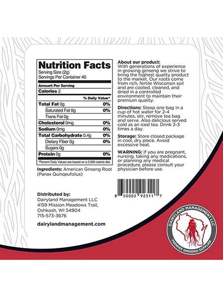 Dairyland Ginseng, American Ginseng Tea, 20 Tea Bags