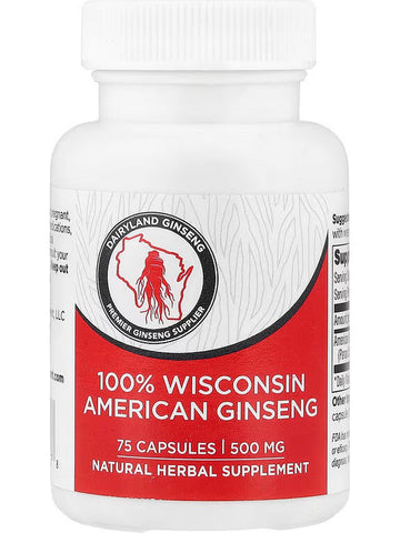 Dairyland Ginseng, Wisconsin American Ginseng, 500 mg, 75 Capsules
