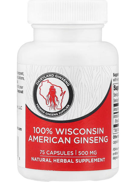 Dairyland Ginseng, Wisconsin American Ginseng, 500 mg, 75 Capsules