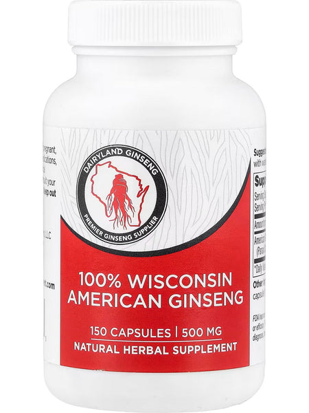 Dairyland Ginseng, Wisconsin American Ginseng, 500 mg, 150 Capsules