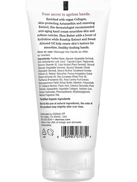 DERMA E, Anti-Aging Shea Hand and Cuticle Cream, Rosehip and Almond, 2 oz
