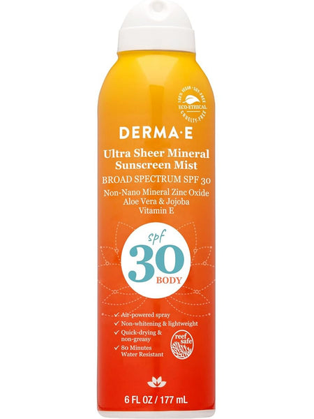 DERMA E, Ultra Sheer Mineral Sunscreen Mist SPF 30, 6 fl oz