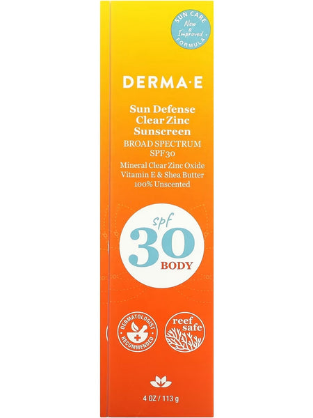 DERMA E, Sun Defense Clear Zinc Sunscreen SPF30, 4 oz