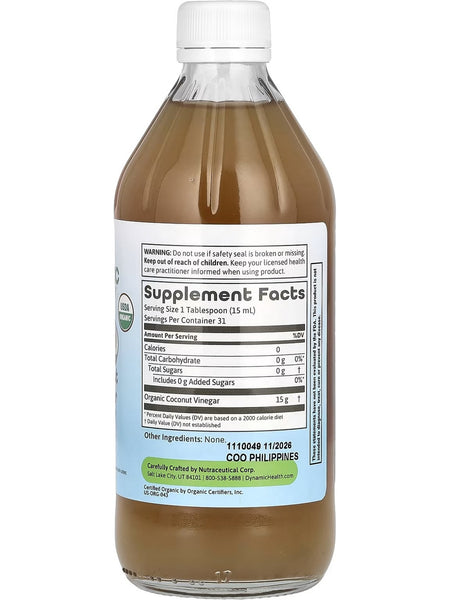 Dynamic Health, Coconut Vinegar with Mother, 16 fl oz
