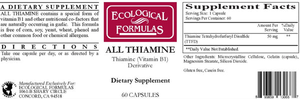 Ecological Formulas, All Thiamine, 60 Capsules