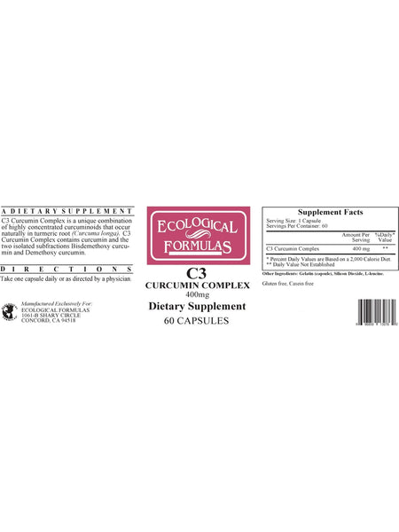 Ecological Formulas, C3 Curcumin Complex, 400 mg, 60 Capsules