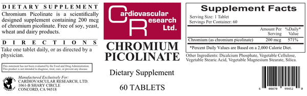 Cardiovascular Research Ltd., Chromium Picolinate, 60 Tablets