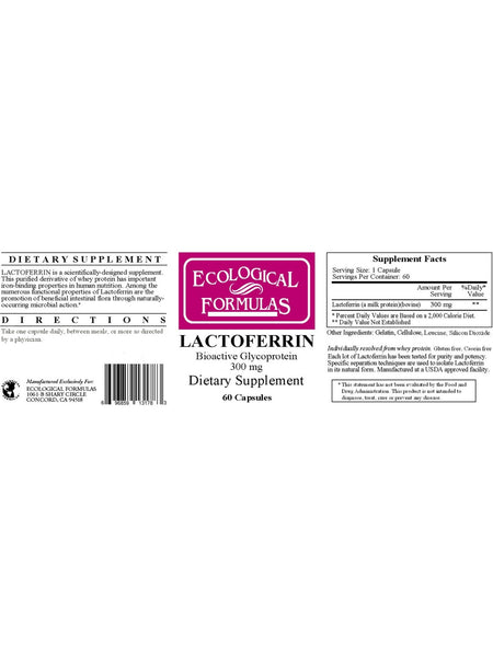 Ecological Formulas, Lactoferrin, 300 mg, 60 Capsules