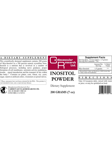 Cardiovascular Research Ltd., Inositol Powder, 200 grams