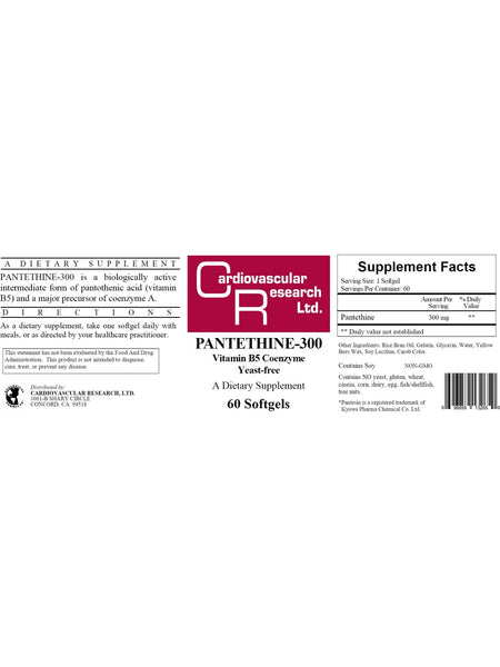 Cardiovascular Research Ltd., Pantethine-300, 60 Softgels