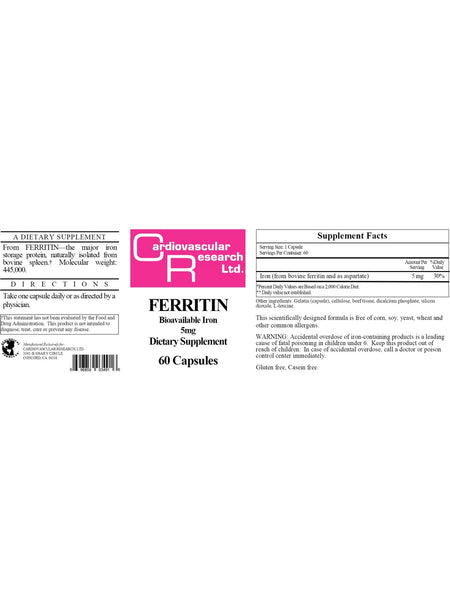 Cardiovascular Research Ltd., Ferritin, 5 mg, 60 Capsules
