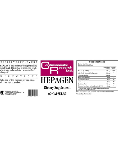 Cardiovascular Research Ltd., Hepagen, 60 Capsules