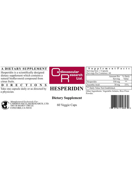Cardiovascular Research Ltd., Hesperidin, 60 Veggie Caps