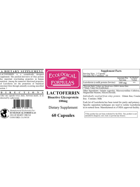 Ecological Formulas, Lactoferrin, 100 mg, 60 Capsules
