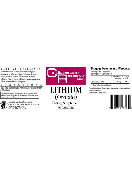 Cardiovascular Research Ltd., Lithium (Orotate), 90 Capsules