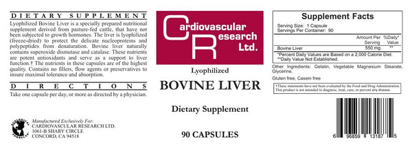 Cardiovascular Research Ltd., Bovine Liver, 90 Capsules