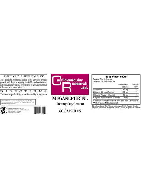 Cardiovascular Research Ltd., Meganephrine, 60 Capsules