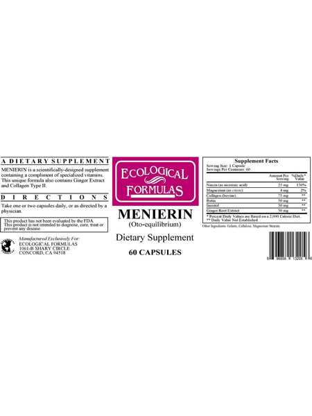 Ecological Formulas, Menierin, 60 Capsules