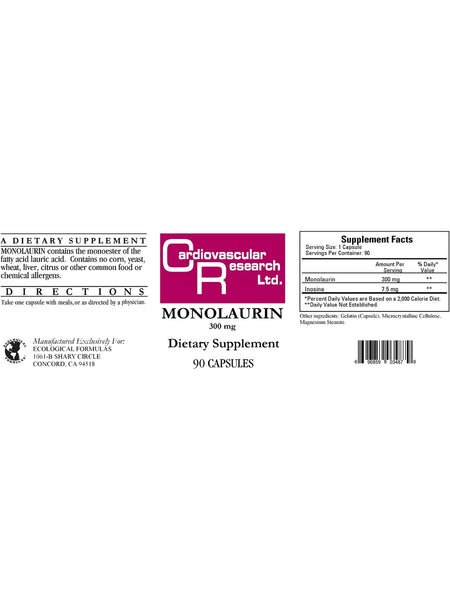 Ecological Formulas, Monolaurin, 300 mg, 90 Capsules