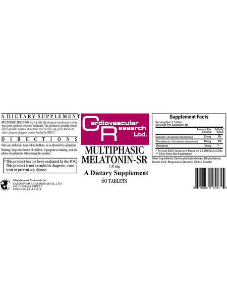Cardiovascular Research Ltd., Multiphasic Melatonin-SR, 1.8 mg, 60 Tablets