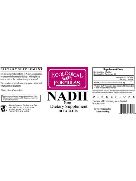 Ecological Formulas, NADH, 5 mg, 60 Tablets