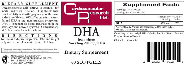 Cardiovascular Research Ltd., DHA, 200 mg, 60 Softgels