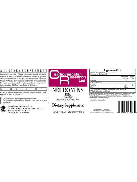 Cardiovascular Research Ltd., Neuromins, DHA, 100 mg, 50 Vegetarian Softgels