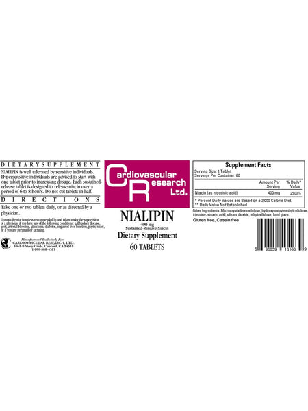 Cardiovascular Research Ltd., Nialipin, 400 mg, 60 Tablets