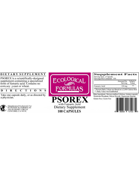 Ecological Formulas, Psorex with Fumaric Acid, 100 Capsules