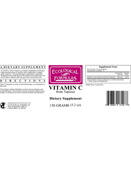 Ecological Formulas, Vitamin C from Tapioca, 150 grams
