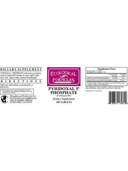 Ecological Formulas, Pyridoxal 5' Phosphate, 100 Tablets