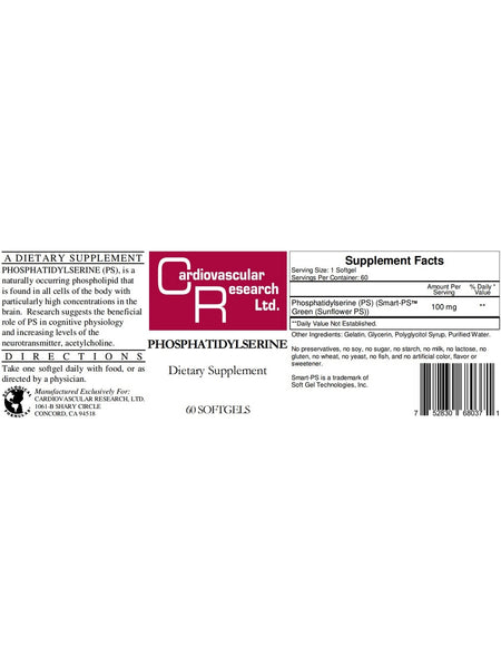 Cardiovascular Research Ltd., Phosphatidylserine, 60 Softgels