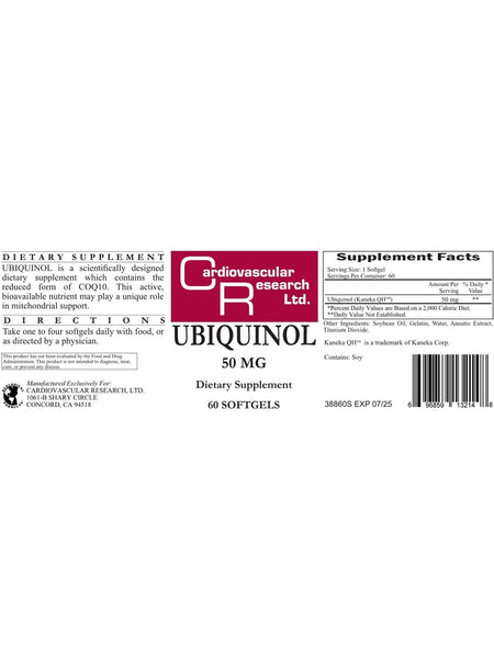 Cardiovascular Research Ltd., Ubiquinol, 50 mg, 60 Softgels