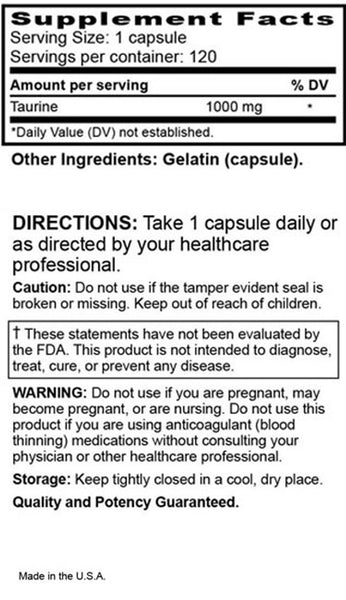 Eidon Ionic Minerals, Taurine 1000, 120 Capsules