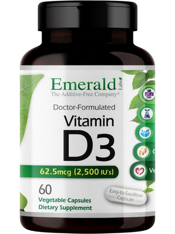Emerald Labs, Vitamin D3, 62.5 mcg, 60 Vegetable Capsules