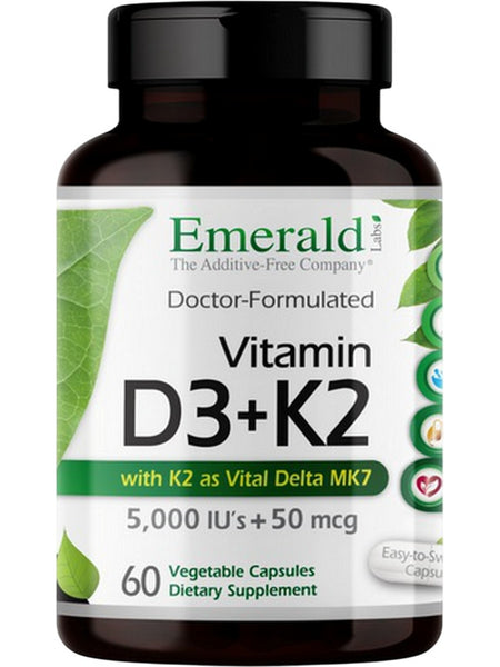 Emerald Labs, Vitamin D3+K2, 5,000 IU's+50 mcg, 60 Vegetable Caps