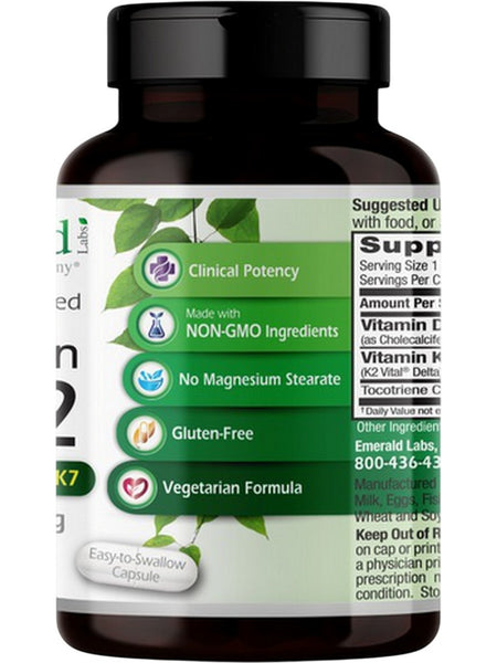 Emerald Labs, Vitamin D3+K2, 5,000 IU's+50 mcg, 60 Vegetable Caps