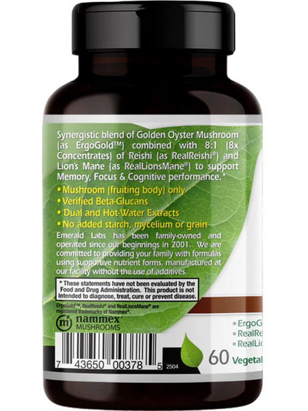 Emerald Labs, Mushroom Memory and Focus, 60 Vegetable Capsules