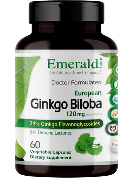 Emerald Labs, European Ginkgo Biloba, 120 mg, 60 Vegetable Capsules