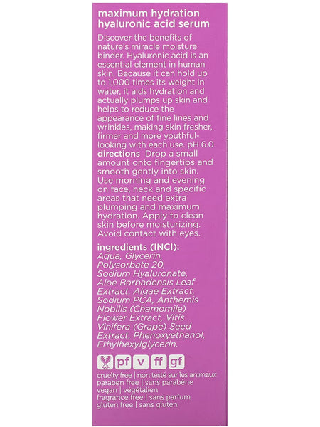 Earth Science, Maximum Hydration Hyaluronic Acid Serum, 1 fl oz