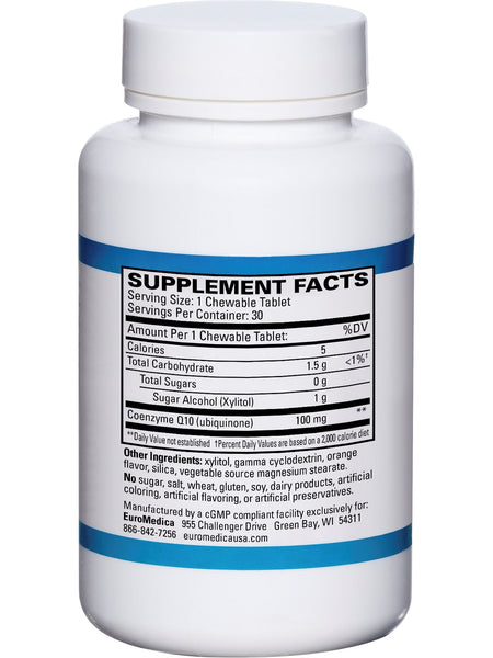 EuroMedica, CoQ10, Mild Orange, 100 mg, 30 Chewable Tablets
