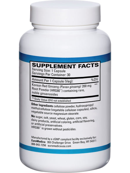 EuroMedica, Red Ginseng Energy, 30 Capsules